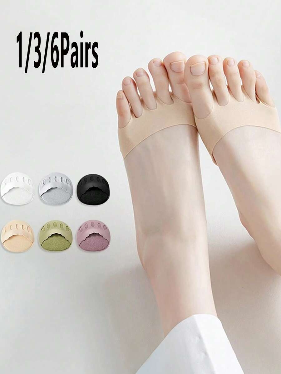 1/3/6 Pairs Fashion Versatile Comfortable Soft Anti-Slip Cotton Padded Lightweight Seamless Half-Toe Five-Finger Invisible Boat Socks, Suitable For Parties, Daily Wear, Etc. - Multicolor - View 1