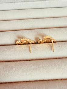 2只镂空时尚精致珐琅耳环，女士日常佩戴必备及礼品 - 金色 - 查看 2