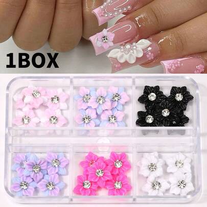 30 chiếc/hộp Hoa nhựa trang trí móng tay dễ thương, thích hợp cho nữ giới tự làm nghệ thuật vẽ móng, phụ kiện móng tay.
