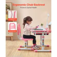 Kids Study Chair And Desk Set, Study Desk And Chair For Kids With Table Lamp, Adjustable Height & 0-40° Tilted Desktop Kids Desk And Chair, Children Study Table For Bedroom & Study Room, Pink - 20.5-30.3 Inch Pink - View 4