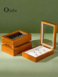 Oirlv Foldable Solid Wood Multi-Compartment Jewelry Box For Rings And Earrings Portable Travel Case Transparent Acrylic Display Case Mother's Day Gift - Ring Box - View 3