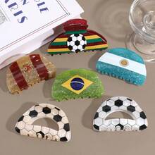 1 pieza Pinza de pelo de acrílico con diseño de balón de fútbol para fiesta en la playa, apta para todas las estaciones - Multicolor - Ver 7