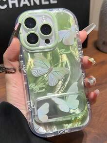 1个扎染绿色蝴蝶图案手机壳，兼容 17 Pro Max、16/15 Pro Max（带镜面支架）、14 Pro（亮面羽毛款）、13/12 Pro（蓬松款），防震全包 - 彩色 - 查看 3