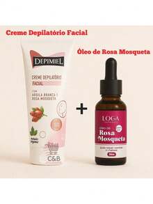 Kit Creme Depilatório Facial Argila Branca Rosa Mosqueta 40g - Depimiel + Óleo Rosa Mosqueta - Vitamina E - Visão 2