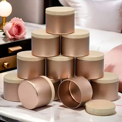 Bộ 46 hộp thiếc đựng nến màu vàng hồng, mỗi hộp 4oz (khoảng 113ml) có nắp vân gỗ, rất thích hợp để làm và bảo quản nến, hộp thiếc rỗng tiện dụng, phù hợp làm quà tặng Phục Sinh, Halloween, Giáng Sinh, đồ dùng làm nến, bao gồm 6 hộp thiếc rỗng và 4 giá đỡ bấc.