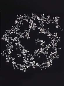 1pc Pearl & Rhinestone Flower Headband Hair Chain, Elegant Wedding/Party Hair Accessory For Girl - White - View 5
