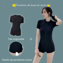 Traje De Baño Natación Mujer Body Con Cierre Delgado Secado Rápido Alta Calidad Duradero - Negro - Ver 3