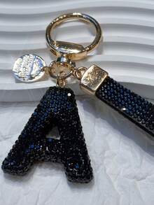Bling Rhinestone Letter Keychain, 3D Crystal Letter Keyring, Rhinestone Lanyard, Engraved Metal Tag Set, Elegant Bag/Car Key Chain Accessory Gifts For Mother, Father, Graduation, And Teacher - Multicolor - View 13