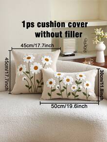 1pc Summer Daisy Embroidered Cushion Cover, Soft & Comfortable Chenille Fabric, Universal Indoor/Outdoor Pillow Case, Ideal For Home Sofa Decorative Pillow, Suitable For Bedroom, Chair, Car, Pillow Insert Not Included - Champagne - View 13