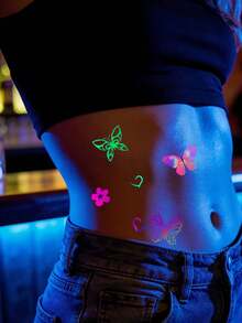 8pcs Dreamlike Colorful Butterfly & Floral Temporary Tattoo Stickers, Waterproof & Long-Lasting, Fresh Gradient Girl Style, Sweet & Romantic Atmosphere, Unisex For Wrist, Cheek Decoration, Mixed Designs With Fluorescent Effect - Multicolor - View 4
