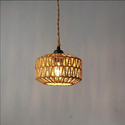 1pc Handmade Woven Hemp Rope With Metal Lampshade, Vintage Industrial Style, Suitable For Rooms, Homestays, Hotels, Restaurants, Cottages, Bedrooms, Living Rooms, Kitchens, Bars, Corridors, Cafes, Bars, Garden Decoration, Country-Style Lampshade