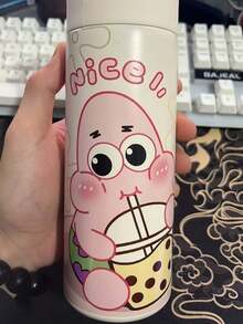 SpongeBob SquarePants 420毫升防漏翻盖水瓶，主题系列，印有派大星、章鱼哥、蟹老板、珊迪和加里等卡通人物的可爱图案。 - 彩色 - 查看 11