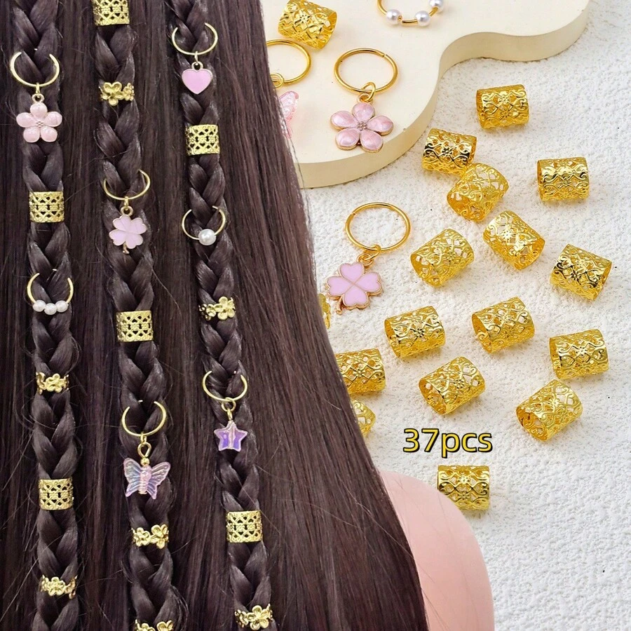 37件套蝴蝶花朵发饰套装，女士舞会派对节日发型 - 金色 - 查看 1