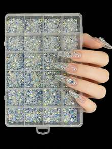 Diamantes redondos en caja, sin montar, con alto brillo AB, multicolor y de diferentes tamaños, igual que en salones de uñas, accesorios DIY impermeables y de alta calidad - Multicolor - Ver 7