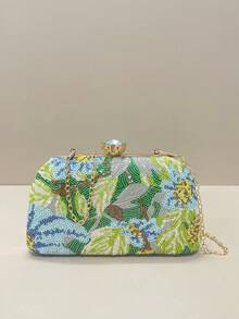 Bolsa de mão de festa com lantejoulas brilhantes e estampa floral, flores de lantejoulas cintilantes, bolsa de mão glamorosa e elegante com estampa floral vintage, perfeita para festas, casamentos, formaturas e ocasiões formais. O melhor presente para mulheres. - Verde Azeitona - Ver 10