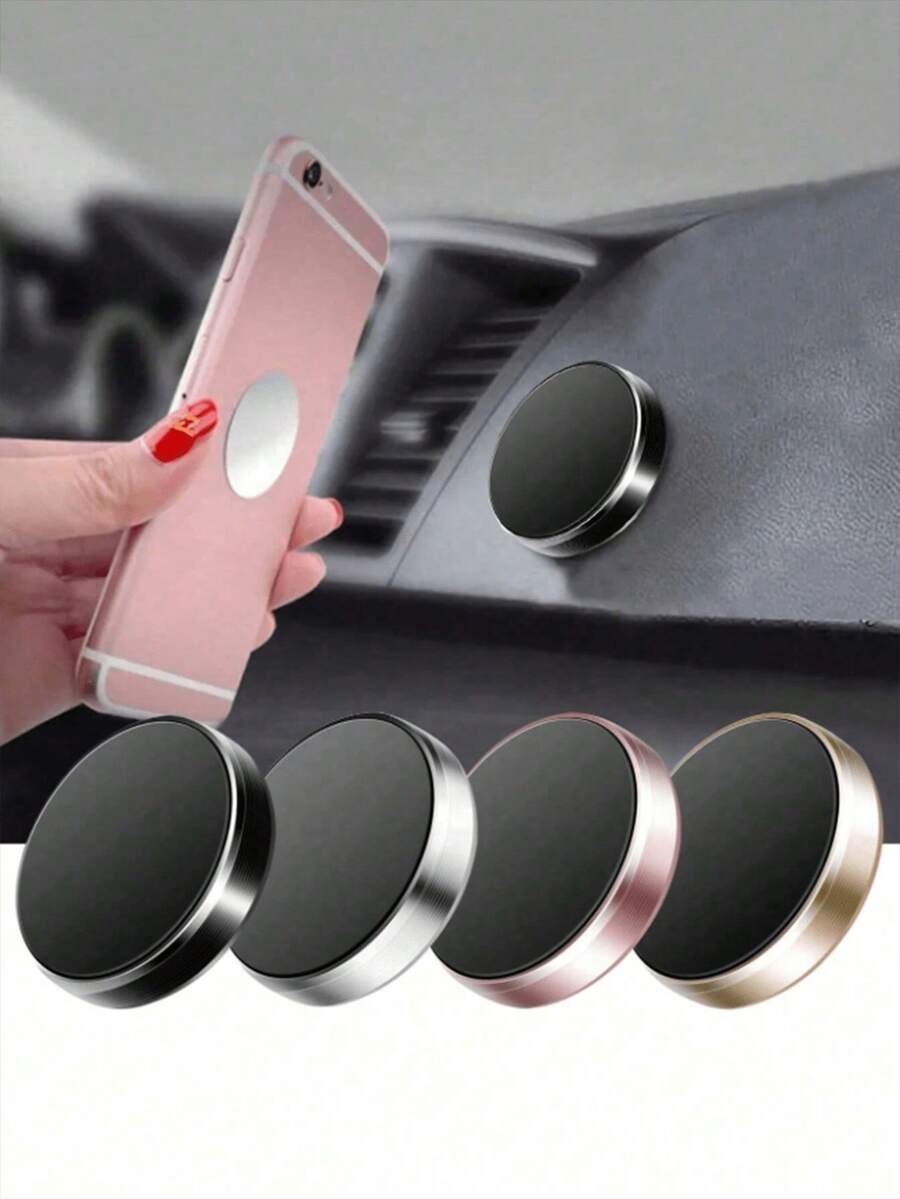 Mini Round Magnetic Car Phone Holder, Dashboard & Air Vent Mount, Alloy Clip, Random Color. Mini Multi-Function Magnetic Phone Holder, Suitable For Car Dashboard & Air Vent, Android Phone Magnetic Metal Holder, Birthday Gift, Car Accessories - A - View 1