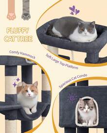 HEXCELEN 162CM Cat Tree For Indoor Cats, Cat Tower With Large Hiding Cave, Scratching Post With Large Platforms, Multi-Level Cats Activity Center, Sisal Rope, Hammock - Dark Grey - View 6