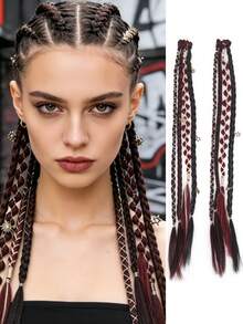 Bohemian Long Hair Braid, Hand Woven Synthetic Wig Braid With Decorative Hair Accessories, Hair Clip Braid, Simple And Easy To Wear, Suitable For Women's Daily Use And Gatherings - Multicolor - View 12