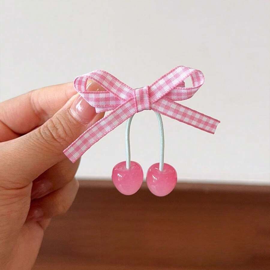 2 chiếc kẹp tóc nơ anh đào màu hồng ngọt ngào kiểu Hàn Quốc, phụ kiện tóc kẻ caro cho trẻ em, kẹp tóc đuôi ngựa, kẹp tóc mái, phụ kiện trang trí tóc - Nhiều màu - Xem 1