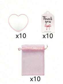 30pcs/15pcs Pink Heart-Shaped Makeup Mirror Gift Set - Includes 5/10 Makeup Mirrors, 5/10 Thank You Cards, And 5/10 Organza Bags. Suitable As Wedding Gifts, Tea Party Gifts, Birthday Party Gifts, Bridal Shower Gifts, Valentine's Day Gifts, And Party Favors - Mirror Set - View 10