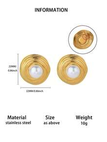 1 Pair French Vintage Faux Pearl Round Earrings For Women Gold Color Geometric Earrings Daily Wear Jewelry Mother's Day Gift - Multicolor - View 9
