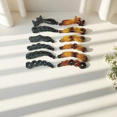 2个黑色和玳瑁色香蕉形发夹，简约复古优雅发饰