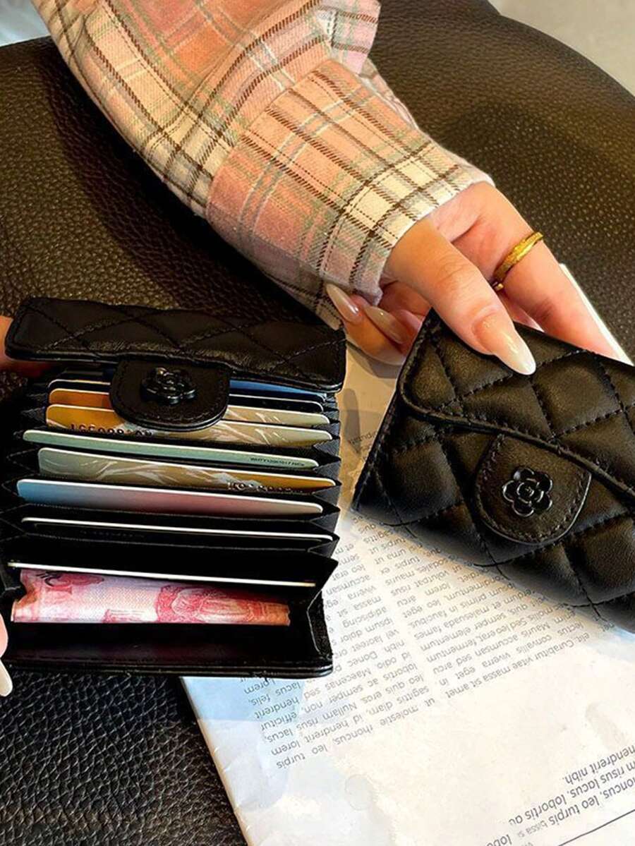 優雅花卉圖案縫製女款皮夾卡夾身分證套,送給女性的完美禮物,適合日常通勤使用 - 彩色 - 查看 1