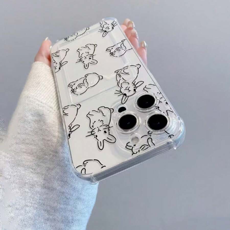 Nuevo estuche portacards de estilo minimalista con diseño de conejo lindo, compatible con iPhone 17, 17 Pro, 17 PM, 16, 16 Pro, 16 PM, 15, 15 Pro, 15 PM, 14 Pro Max, 14 Pro, 14, 13 Pro Max, 13 Pro, 12 Pro Max, 12 Pro, 11, 11 Pro Max, funda de teléfono de moda y protectora - transparente - Ver 1