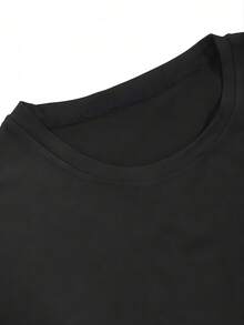 Camiseta Casual de Algodón Puro de Manga Corta, Estampada con el Patrón del Gato Trueno, R - Negro - Ver 3