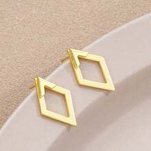 1 par de pendientes futuristas de doble capa con línea de diamante geométrica simple para mujeres - Plateado - Ver 2