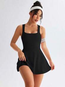 Dewbera Vestido deportivo informal de mujer de unicolor con espalda cruzada - Rosa - Ver 11
