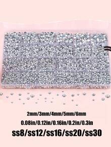 12 Grids Cear Nail Rhinestones With Tweezers & Pen,2-6mm Flat Back Crystal Glas Diamonds Gems For Nais, DIY Manicure Decorations Accessories - White - View 4