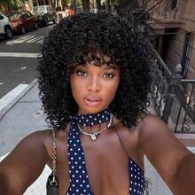 14 Inch Medium Length Curly Wig For Women, Fashionable Personalized Bangs, Synthetic Fiber Curly Hair, Suitable For Daily Wear, Party, Music Festival, Carnival Costume - Multicolor - View 3