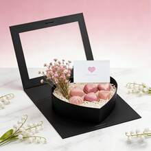 Gift Boxes Cardboard Heart Shaped Mache Flowers Packaging Strawberries Sweets Gift Box With Clear Lid Set(Black) - View 5