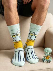 SpongeBob SquarePants 1双男女通用卡通印花中筒袜，百搭休闲时尚袜，情侣袜，适合春夏穿着 - 彩色 - 查看 5
