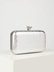 REMANLAND Bolsa Clutch de Noite Feminina, Prata, Elegante, Requintada, de Alta Qualidade, Couro Sintético Feminino, Textura Trançada, Clutch de Noite, Pele de Cobra Elegante, Bolsa de Maquiagem Feminina, Carteira Portátil, Com Corrente de Metal Bolsa Transversal, Adequada para Casamentos, Festas, Reuniões - Prata - Visão 4