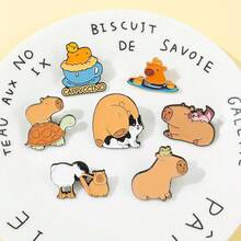 1/7 piezas Broche de dibujos animados Lindo Carpincho Gato Tortuga Pasador de esmalte de metal creativo Insignia Joyería Accesorios de ropa Mochila Regalo para amigos - Talla única - Ver 5