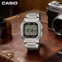 Casio ساعة كاسيو W-800HD-1AVPF المربعة المعدنية الفضية الكاملة، بطارية 10 سنوات، مقاومة للماء 100 متر، ساعة رقمية متعددة الوظائف - مقاس واحد - مشاهدة 9