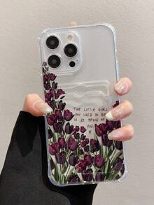 郁金香图案透明四边形卡包多功能卡包加厚防震手机保护壳，兼容 17/17 Pro/17 Pro Max/16/11/16 Pro/16 Plus/16 Pro Max/16E/15 Pro Max/13/14/12/XS/XR/7G/8P，兼容三星Galaxy S25/S25 Plus/S25 Ultra/A16/A36/A26/A56/A50/A12/A32/A52/A72/A51/A21S/A13/A14/S24/S24 Plus/S24 Ultra/S20/S23/S22/A53/S20 FE S26防震手机保护壳 - 粉色 - 查看 2