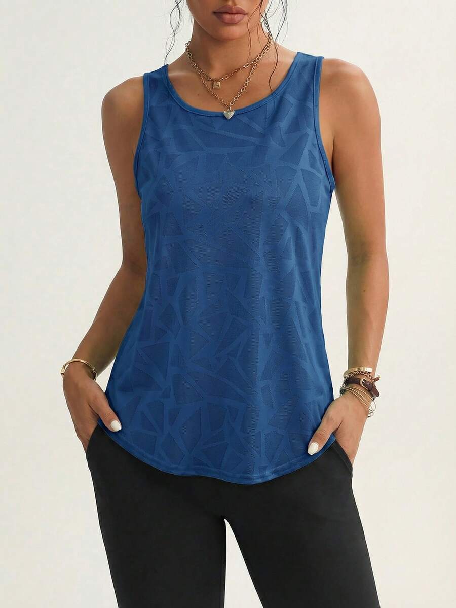 Camiseta de tirantes deportiva de malla elástica con espalda de corredor para mujer - azul real - Ver 1