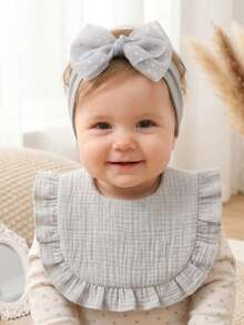 8pcs Newborn 3D Bow Headbands + Pleated Texture Baby Bibs, Minimalist Style Milk Series Multi-Color Baby Fontanel Protection & Anti-Dirty Set, Suitable For Daily Use In All Seasons - Multicolor - View 6