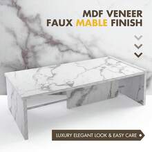 Mesa de centro rectangular moderna de falso travertino, mesa de acento con marco minimalista y resistente para sala de estar, oficina o apartamento, color beige natural - Aspecto de mármol sintético - Ver 4