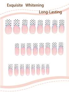 Conjunto de 48 adesivos de unhas retangulares e quadrados, com estampas elegantes de flores, listras azuis, laços, bolinhas pretas e francesinha branca. Unhas postiças de cobertura total, ideais para mulheres e meninas, perfeitas para festas de verão, trabalho e uso diário. Inclui 2 cartelas de cola, 2 mini lixas de unha e cola em gel (cor aleatória). - Multicolorido - Ver 3