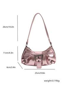 1 pièce Sac à bandoulière femme rétro punk avec rivets décoratifs, grande capacité, souple et dégradé. Réglable à l'épaule, convient pour le travail, les déplacements, les sorties et les fêtes - Or rose - Voir 6