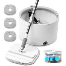 Spin Mop And Bucket With Wringer Set, 360° Spinning Mop Bucket With Separate Dirty And Clean Water System With 3 Microfiber Mop Pads And 52" Stainless Steel Adjustable Handle For Floor Wall Cleaning - 白色-2 - 查看 1
