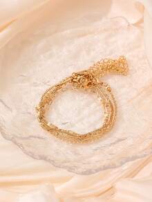 Set Gelang Rantai Minimalis Punk 5 Buah, Cocok untuk Pemakaian Sehari-hari Wanita (Rantai Dipotong Sesuai Panjang, Bukan Berdasarkan Jumlah Manik) - Emas - View 3