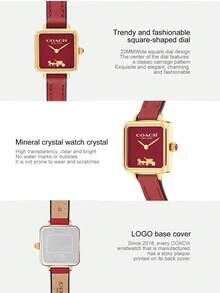Cass Series Women's Quartz Watch, Gold Tone Case Red Leather Strap Red Dial - Red - View 8