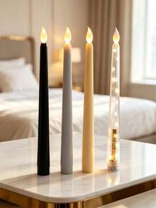 1pc Realistic Retro Candle, New Design Hotel Romantic Candlelight Dinner Decor Light, LED Cone Long Stem Plastic Candle Prop Lamp, Suitable For Multiple Occasions - 錐形桿蠟 - 查看 6