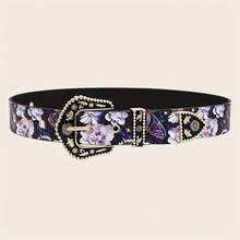 1pc Retro Western Style Tropical Floral Women's Belt | Butterfly Print Waist Belt | Vintage Carved Buckle Belt, Suitable For Holiday Outfits, Bohemian Dresses, Jeans - C - View 6