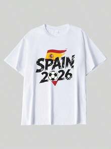 Men's Printed Sports T-Shirts, 2026 Cotton Casual Sports T-Shirt With Spanish Football Team Design, Versatile And Casual Sports Top, Graduation Or Father's Day Gift For Football Fans, For Men - Trắng - Xem 6